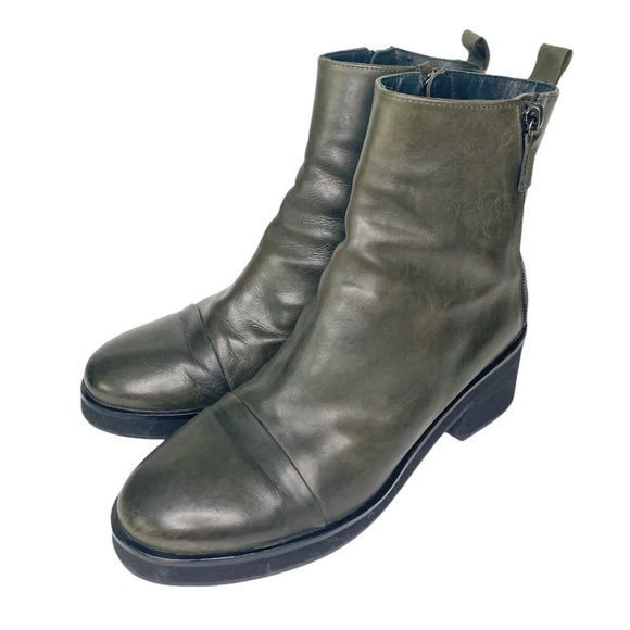 Homers Artesian Green Leather Chelsea Dual Zipper Ankle Boots Size 40/US 9 - Picture 2 of 9